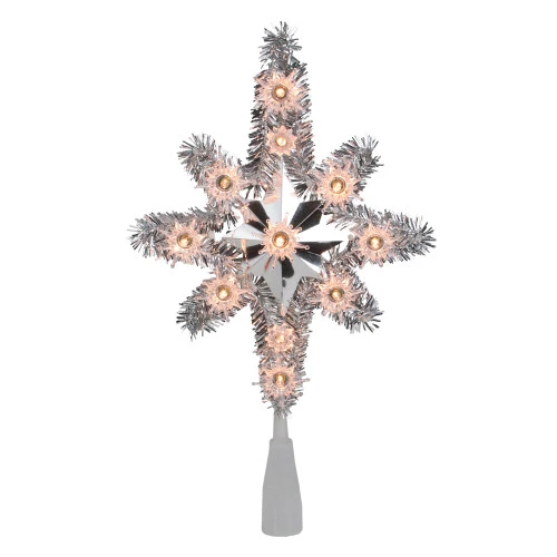 Northlight 11" Silver Lighted Tinsel Star Of Bethlehem Christmas Tree Topper - Clear Lights