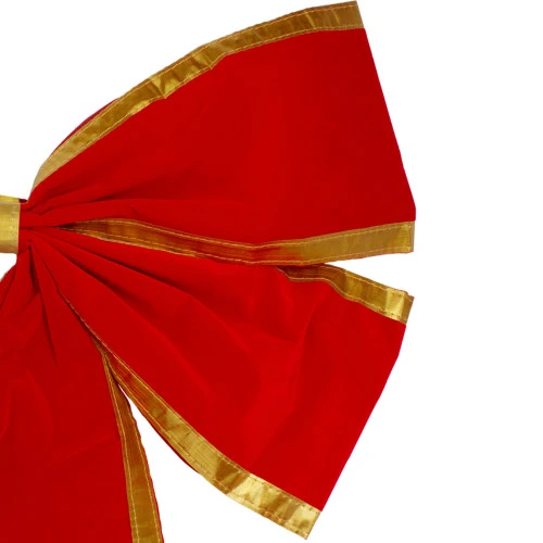 Northlight 24" X 38" Red 4-Loop Velveteen Christmas Bow With Gold Trim - Image 3
