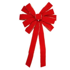Northlight 24" X 42" Large Red 11-Loop Velveteen Christmas Bow With Gold Trim