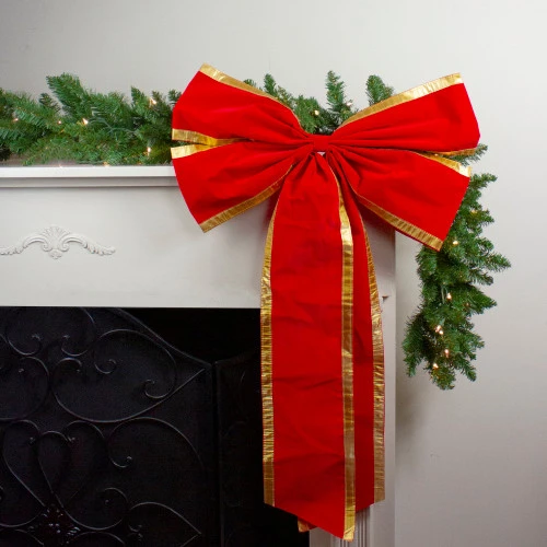 Northlight 24" X 38" Red And Gold 4-Loop Velveteen Christmas Bow Decoration - Image 2