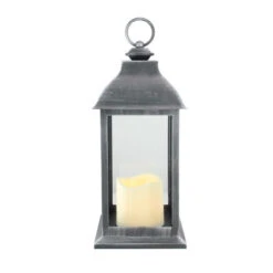 Northlight 12.5" Silver Brushed Black Candle Lantern With Flameless LED Candle