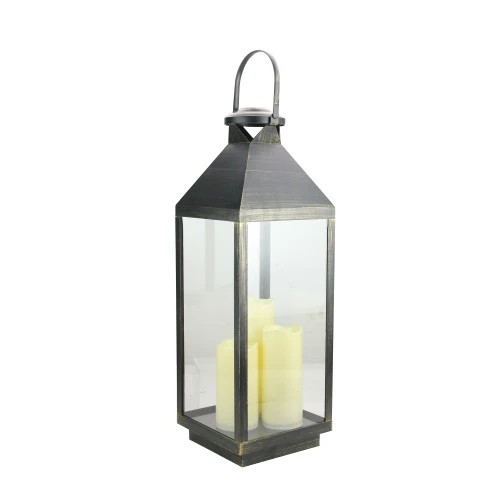 Northlight 24" Gold Brushed Black Candle Lantern With Flameless LED Candles - Image 2