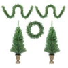 Northlight 5-Piece Pre-Lit Artificial Winter Spruce Christmas Trees, Wreath And Garland Set - Clear Lights