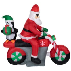 Northlight 5' Inflatable Lighted Santa And Penguin On Motorcycle Outdoor Christmas Decoration