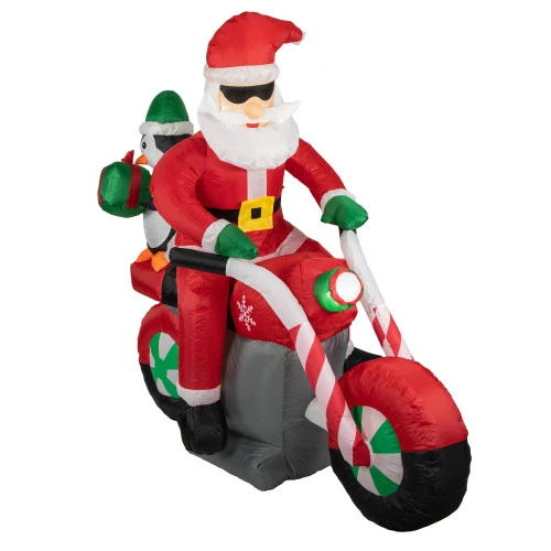 Northlight 5' Inflatable Lighted Santa And Penguin On Motorcycle Outdoor Christmas Decoration - Image 2