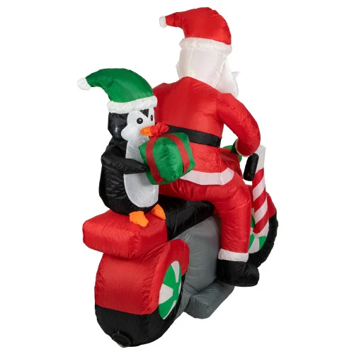 Northlight 5' Inflatable Lighted Santa And Penguin On Motorcycle Outdoor Christmas Decoration - Image 4