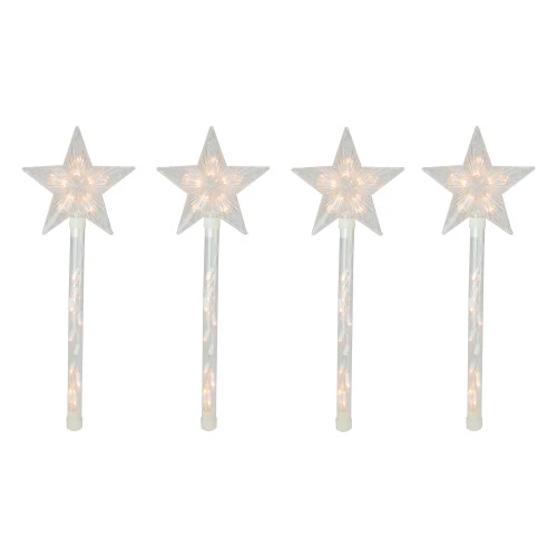 Northlight 4ct Lighted Star Christmas Pathway Marker With Lawn Stakes White Wire - Clear Lights