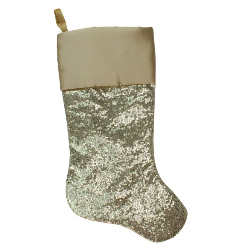 Northlight 22" Golden Metallic Sequined Christmas Stocking With Satin Cuff