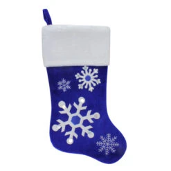 Northlight 22.25" Blue And White Velveteen Embroidered Christmas Stocking