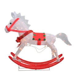 Northlight 36" White And Red Light Glistening Rocking Horse Christmas Yard Art Decor