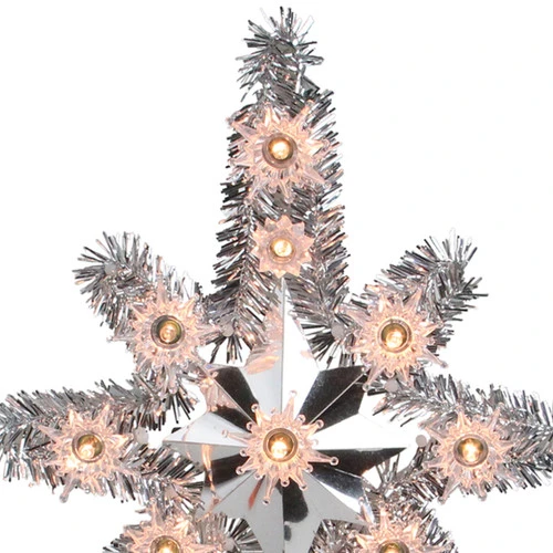 Northlight 11" Silver Lighted Tinsel Star Of Bethlehem Christmas Tree Topper - Clear Lights - Image 3