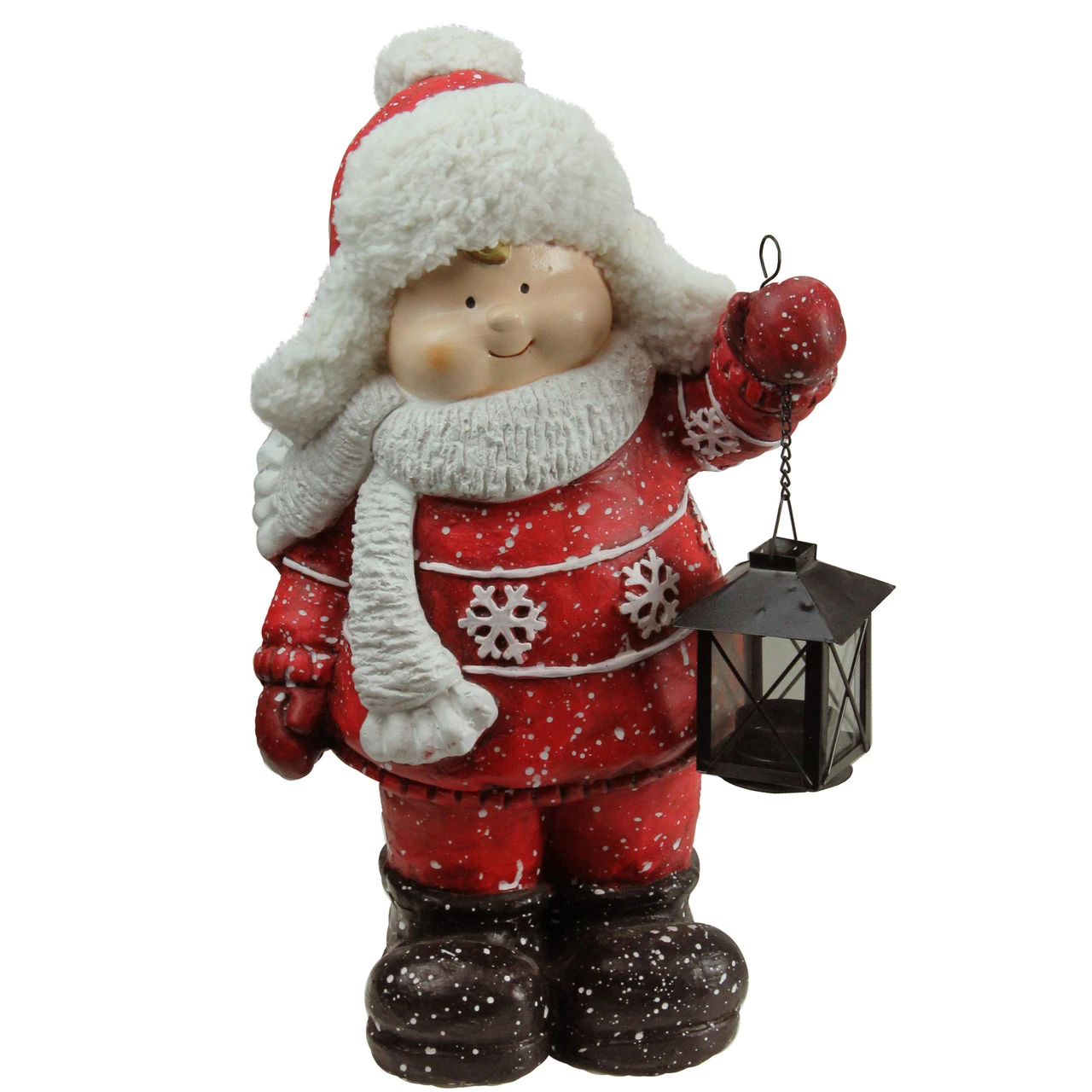 Northlight 16.50" Red And White Boy Holding Tealight Lantern Christmas Tabletop Figure
