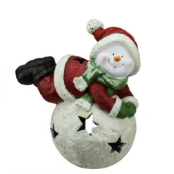 Northlight 15" Red And Green Snowman On Snowball Christmas Tea Light Candle Holder