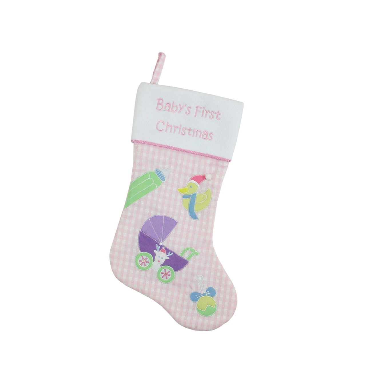 Northlight 18.5" Pink And White "Baby's First Christmas" Embroidered Stocking