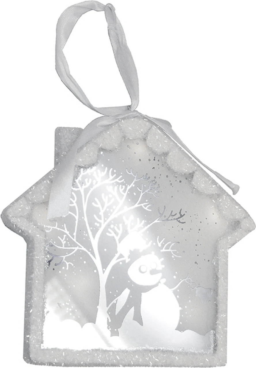 Northlight 8" White Backlit LED Sparkle Snowman Scene Christmas House Ornament