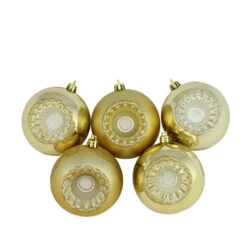 Northlight 5ct Gold Shatterproof 2-Finish Retro Reflector Christmas Ball Ornaments 3.25" (80mm)