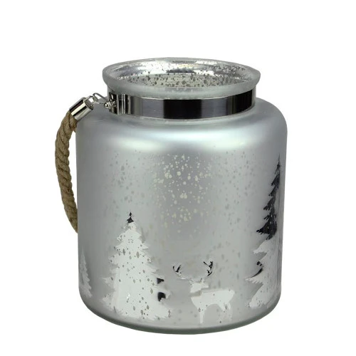 Northlight 9.5" Gray And Silver Tree Silhouette Mercury Glass Christmas Pillar Candle Holder