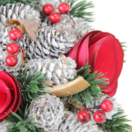 Northlight Pine Cones And Red Wooden Roses Artificial Christmas Wreath, 10-Inch, Unlit - Image 3