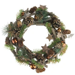 Northlight Green And Brown Pine Cones Winter Foliage Twig Artificial Autumn Wreath - 12-Inch, Unlit