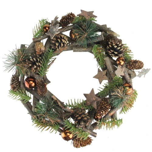 Northlight Green And Brown Pine Cones Winter Foliage Twig Artificial Autumn Wreath - 12-Inch, Unlit