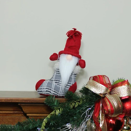 Northlight 10" Gray And Red Tristan Gnome In Christmas Stocking Tabletop Figure - Image 2