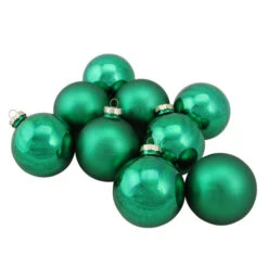 Northlight 9ct Green 2-Finish Glass Christmas Ball Ornaments 2.5" (60mm)