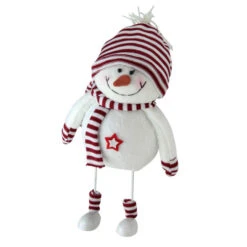 Northlight 11" Albino White And Candy Apple Red Bobble Snowman Figurine