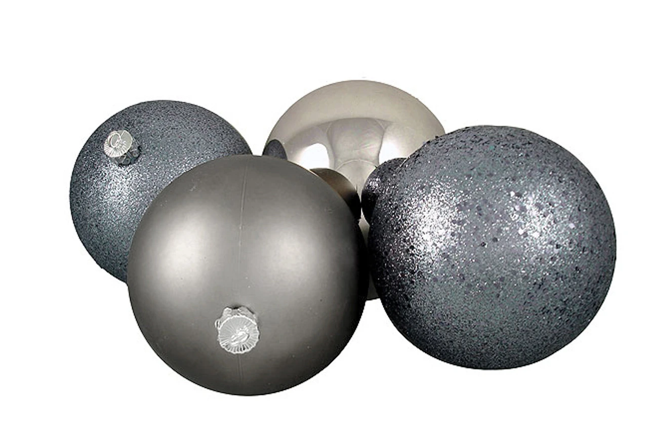 Northlight 4ct Pewter Gray Shatterproof 4-Finish Christmas Ball Ornaments 6" (150mm)