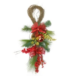 Northlight 26" Long Needle Pine And Berry Artificial Christmas Teardrop Swag, Unlit