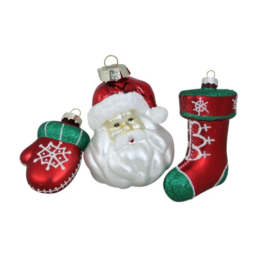 Northlight Set Of 3 Red And Green Santa Glass Christmas Ornaments 4.25" (108mm)