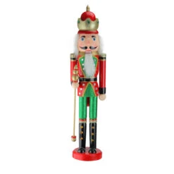 Northlight 24" Red And Green Wooden Christmas Nutcracker King With Scepter