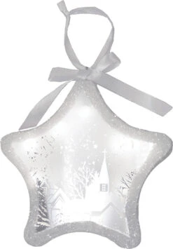 Northlight 8" White And Silver LED Sparkle Star With Winter Scene Christmas Ornament