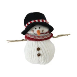 Northlight 9" Black And White Fuzzy Smiling Christmas Snowman Figurine