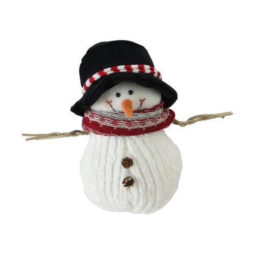 Northlight 9" Black And White Fuzzy Smiling Christmas Snowman Figurine