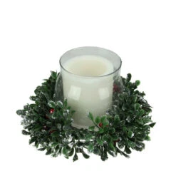 Northlight 6" Clear And Green Boxwood With Berry Tipped Christmas Hurricane Pillar Candle Holder