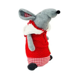 Northlight 12" Red And Gray Standing Mouse With Hooded Coat Christmas Tabletop Decor